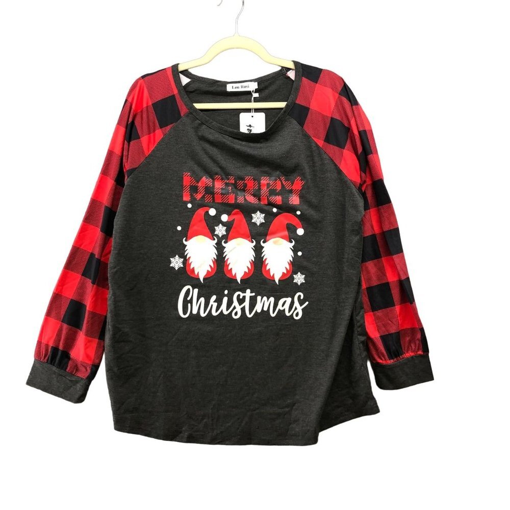 NWT Leo Rosi Gray‎ Merry Christmas Santa Graphic Lounge Pajama Top XXL Holiday